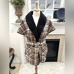 Rachel Roy Biscotti & Black Houndstooth Plaid Women's Wrap Jacket